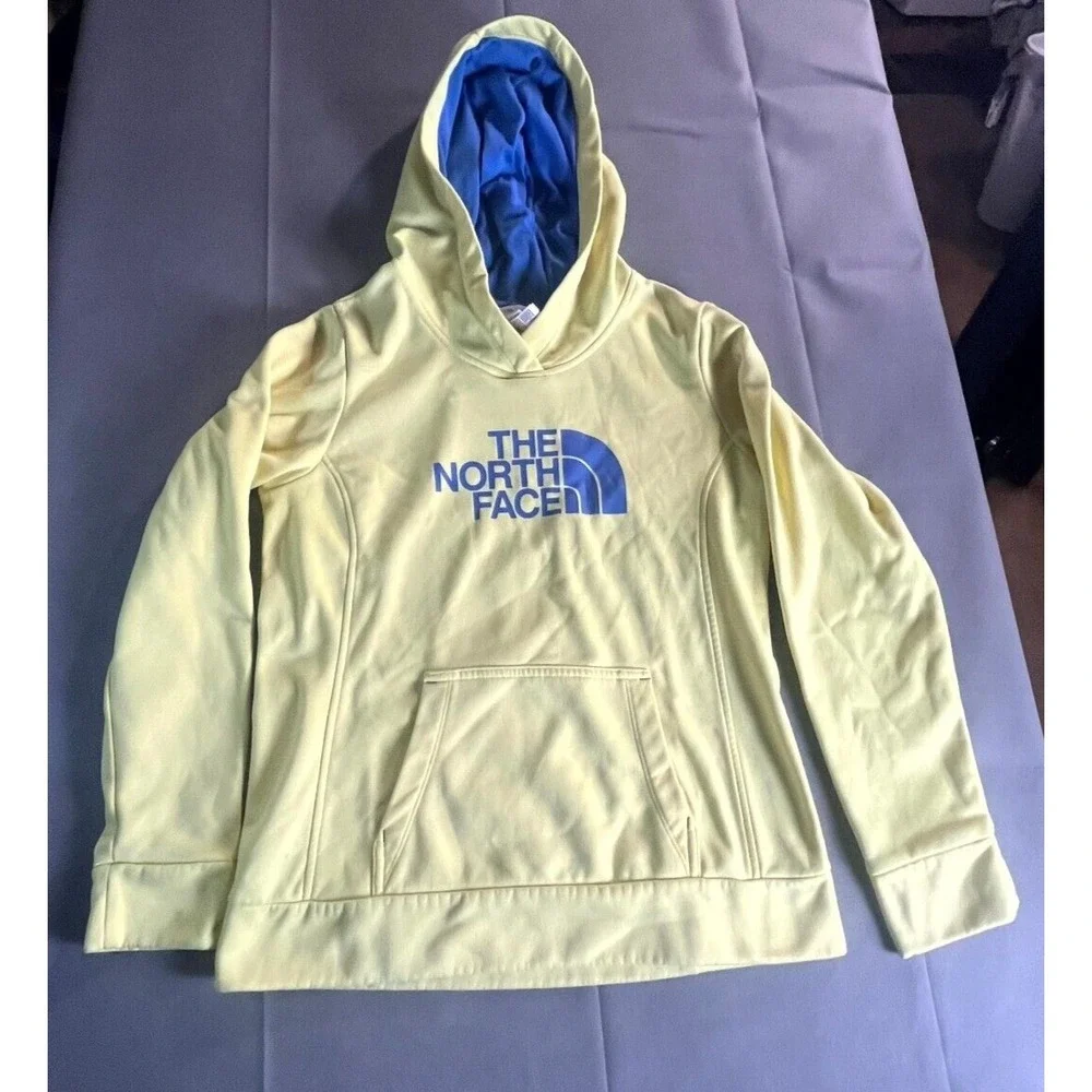 The North Face Yellow Hoodies Men Medium 100% Polyester Fleece Lined Long Sleeve
